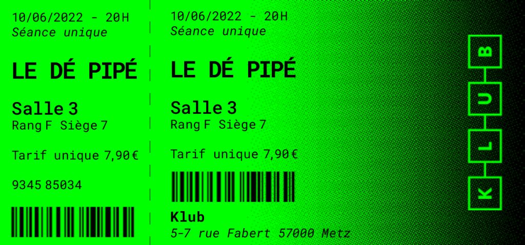 Ticket de cinéma court métrage le dé pipé