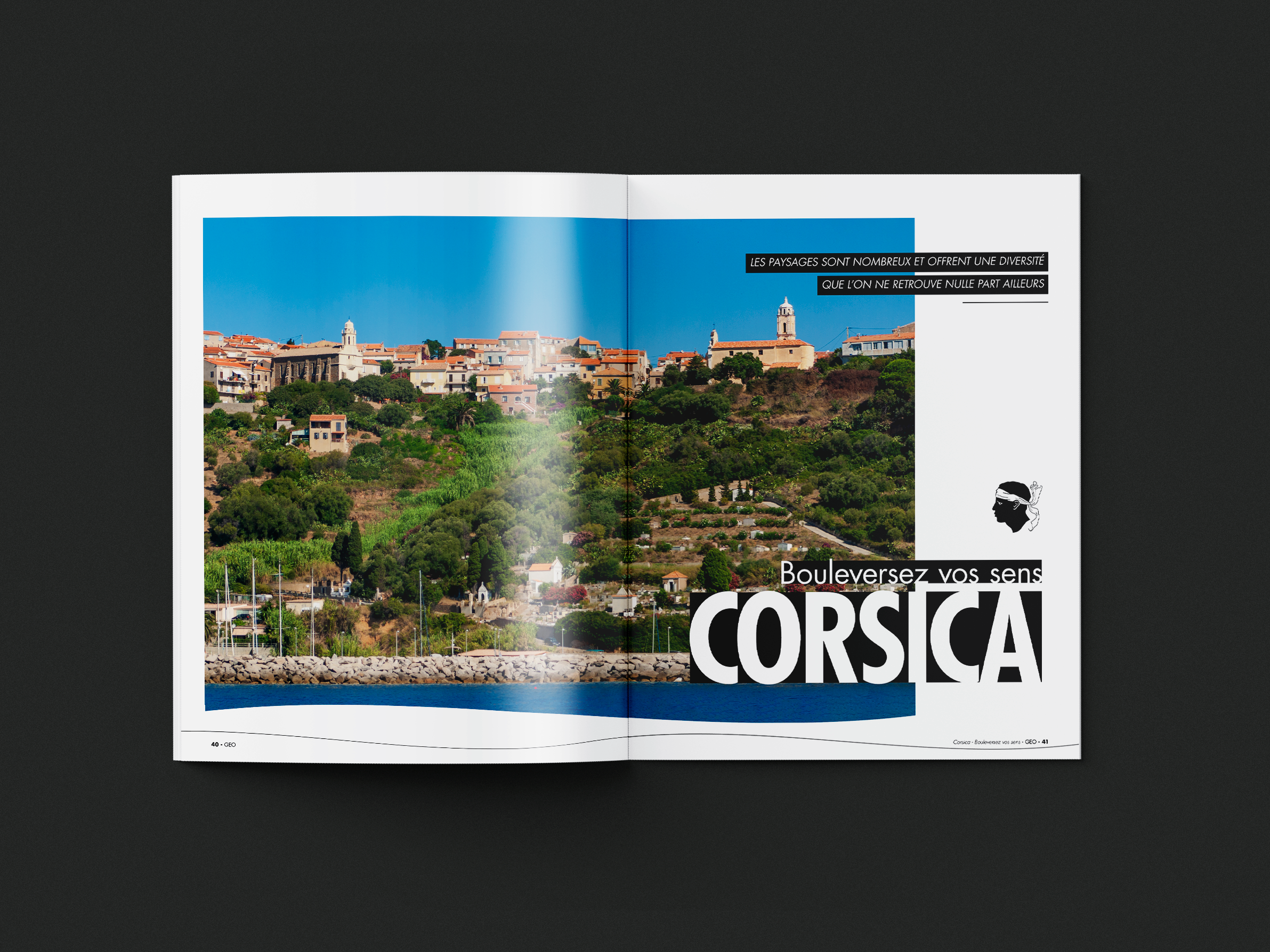 Mise en page intérieur édition spéciale GEO Corsica