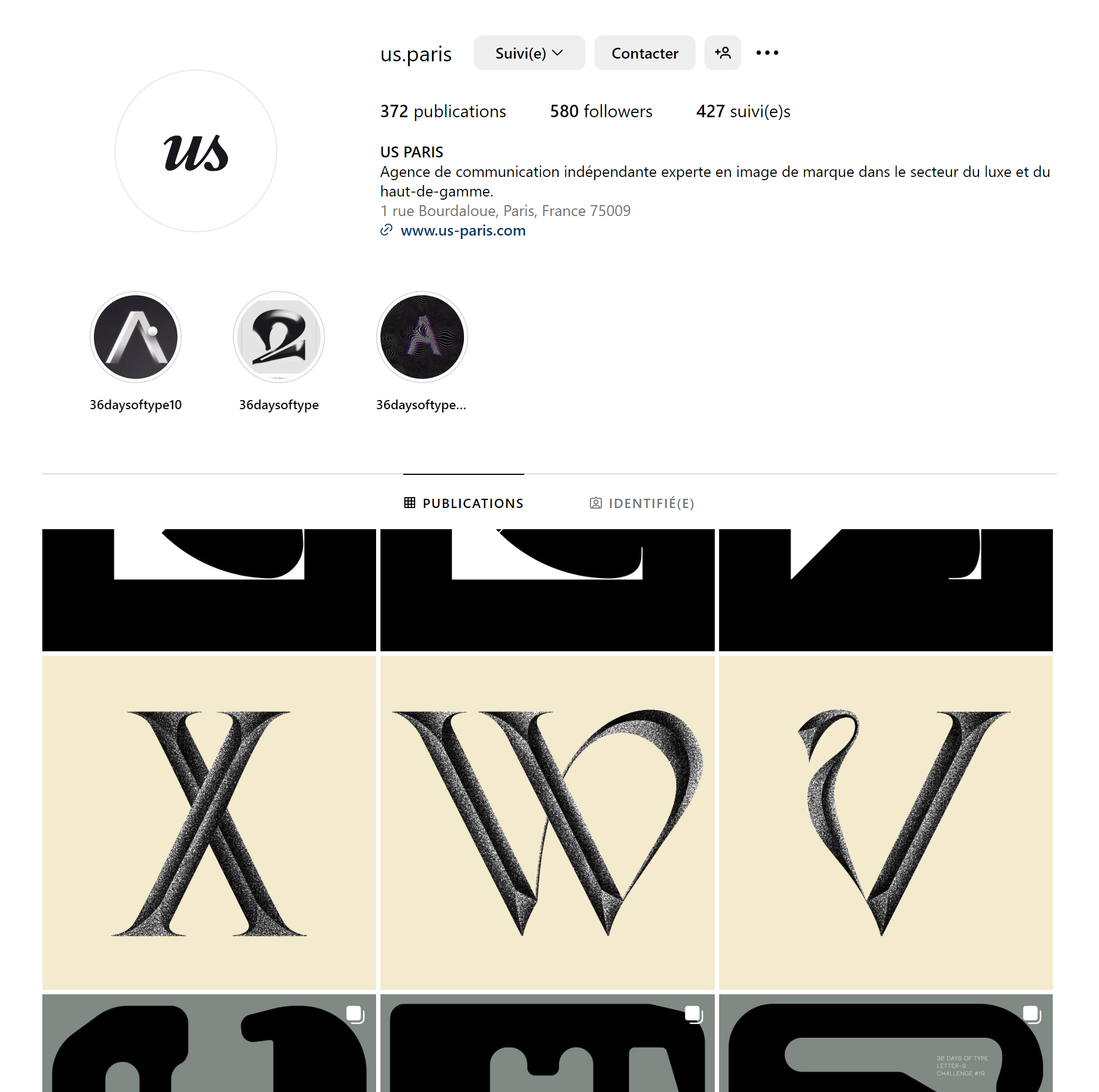 Recherches typographiques instagram